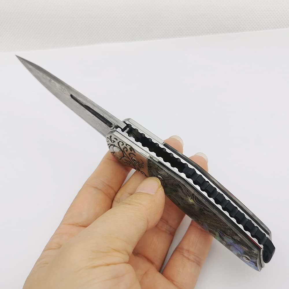 Abalone Handle 3" Damascus Pocket Knife