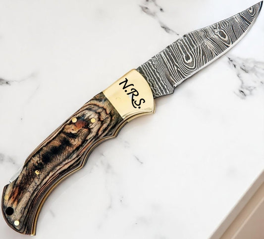 Pakka Wood Handle 6.5" Damascus Pocket Knife
