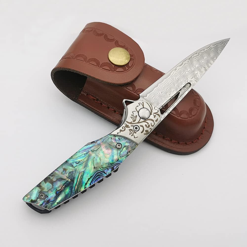 Abalone Handle 3" Damascus Pocket Knife