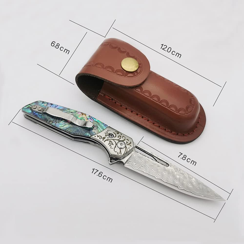 Abalone Handle 3" Damascus Pocket Knife