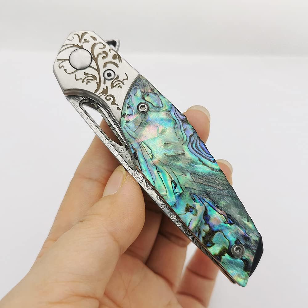 Abalone Handle 3" Damascus Pocket Knife