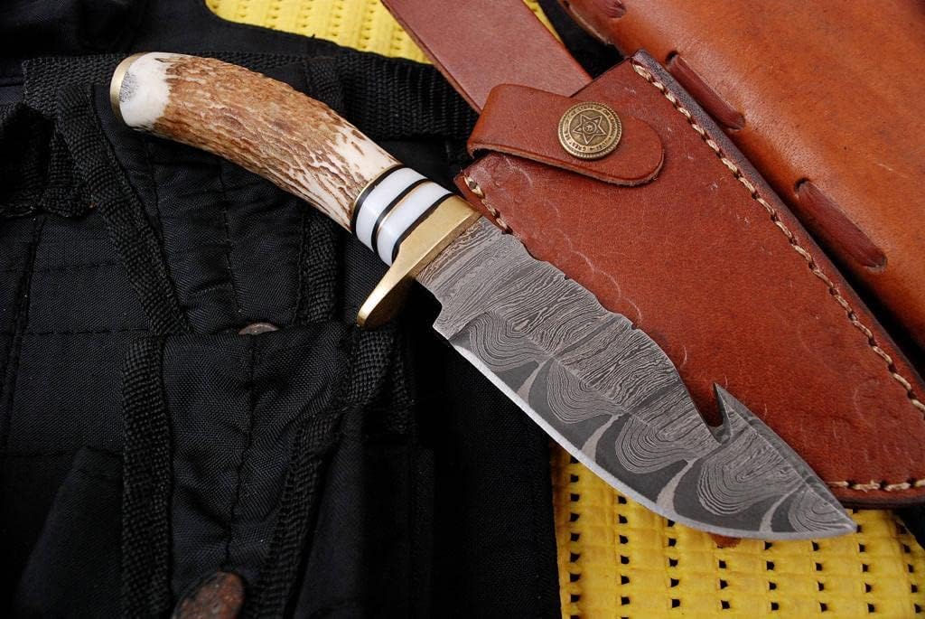 Deer Antler Handle 8.5" Damascus Hunting Knife