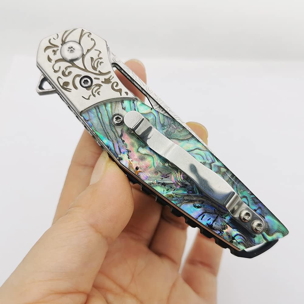 Abalone Handle 3" Damascus Pocket Knife