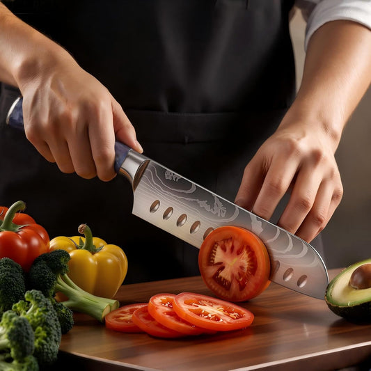 7 Inch Santoku Chef Knife with Purple Resin Handle