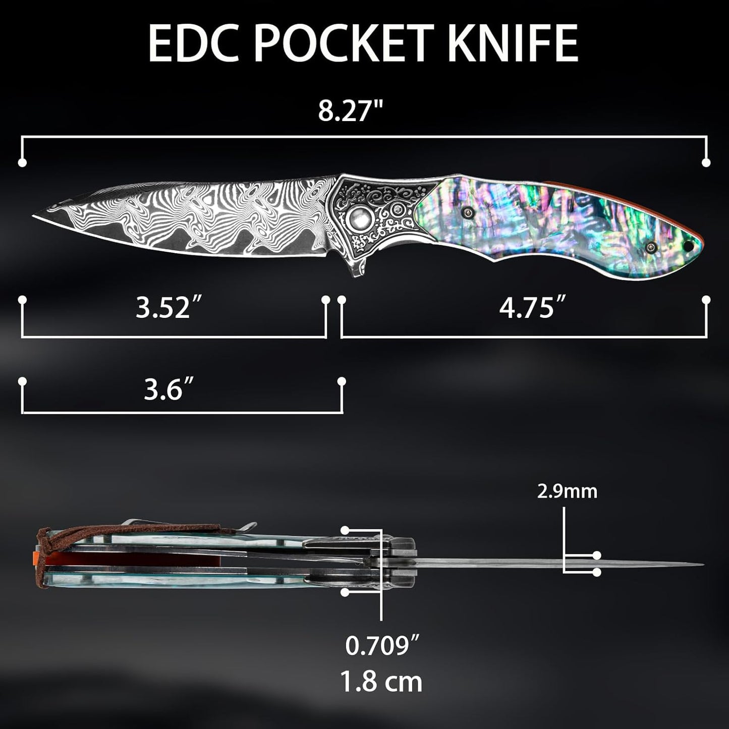 Abalone Damascus 8.27" Pocket Knife