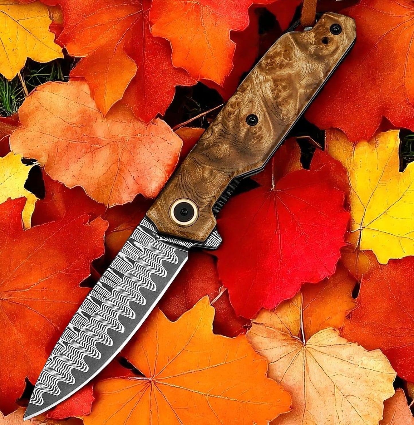 Maple Wood Handle 7" Pocket Folding Knife