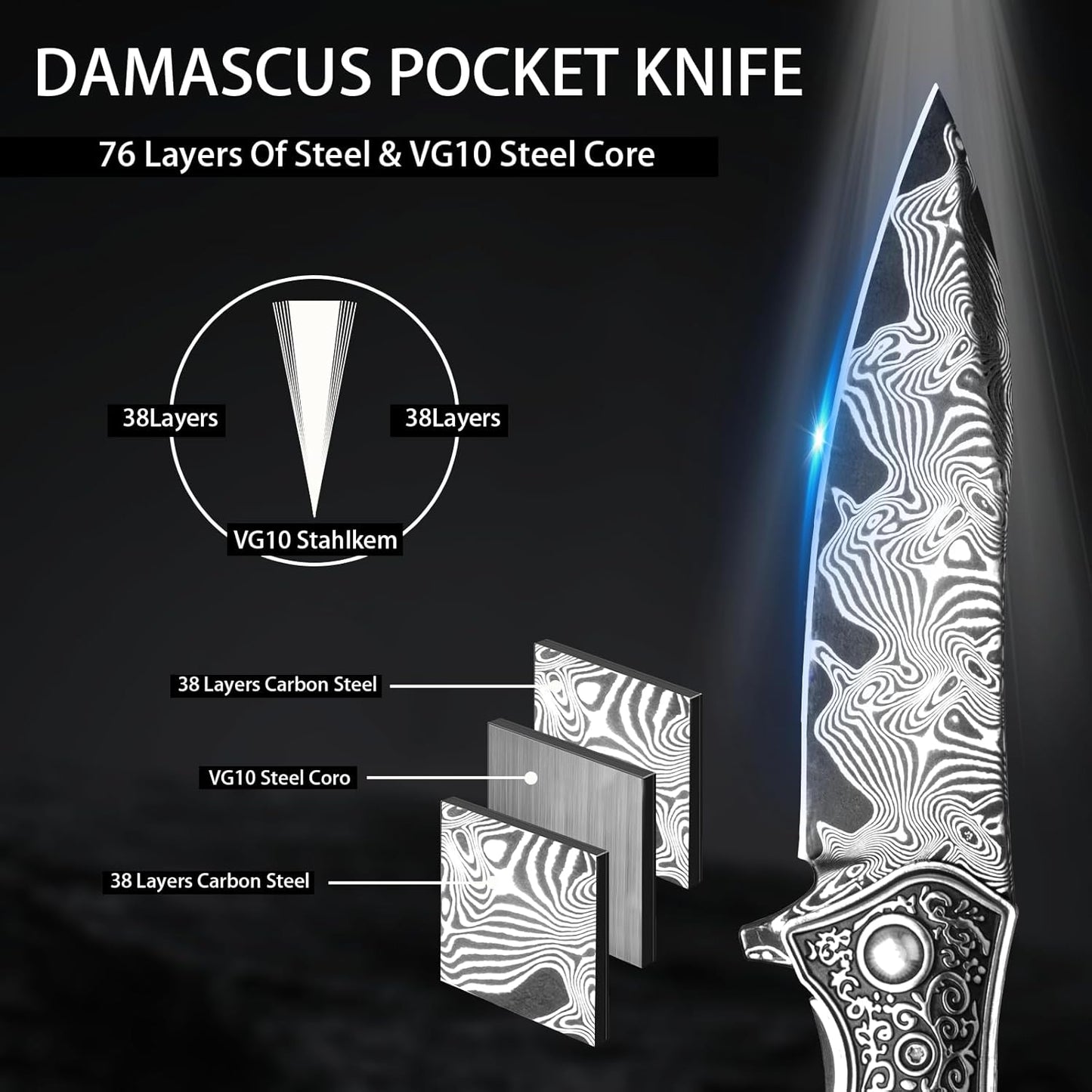 Abalone Damascus 8.27" Pocket Knife