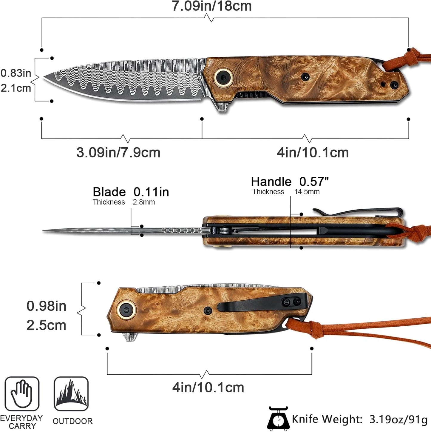 Maple Wood Handle 7" Pocket Folding Knife