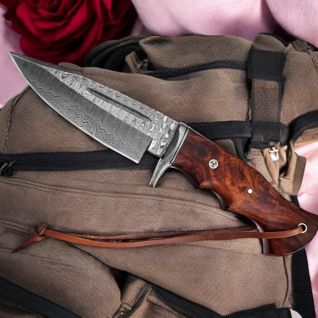 Rosewood Handle 10" Damascus Hunting Knife