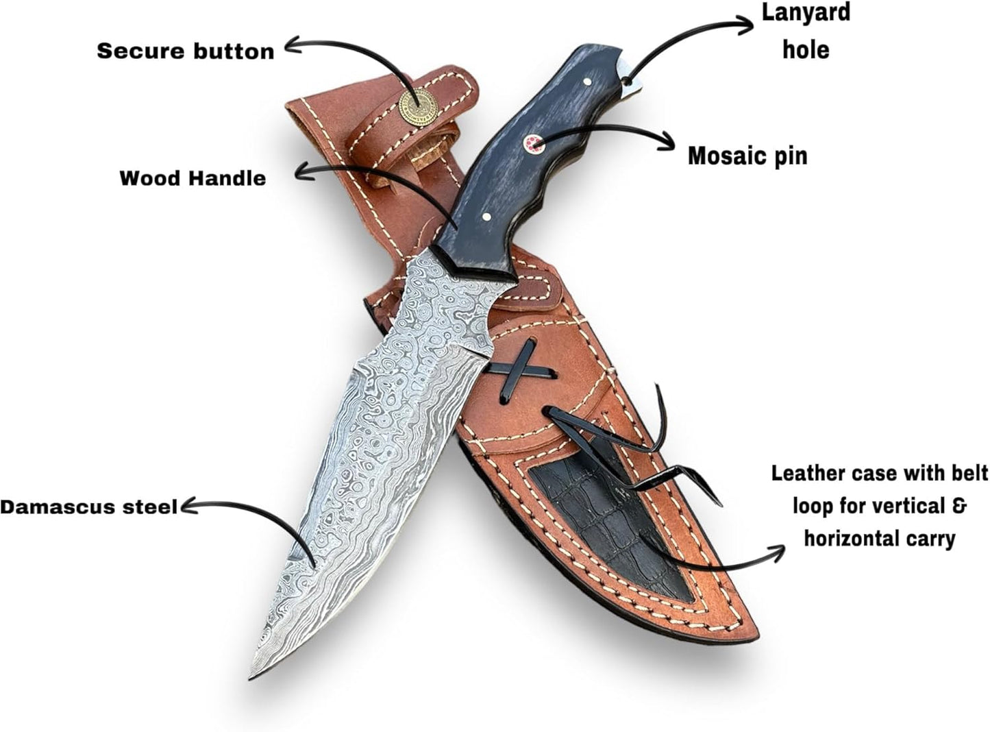 Damascus 10.7" Hunting Knife Shadow Olive Wood Handle