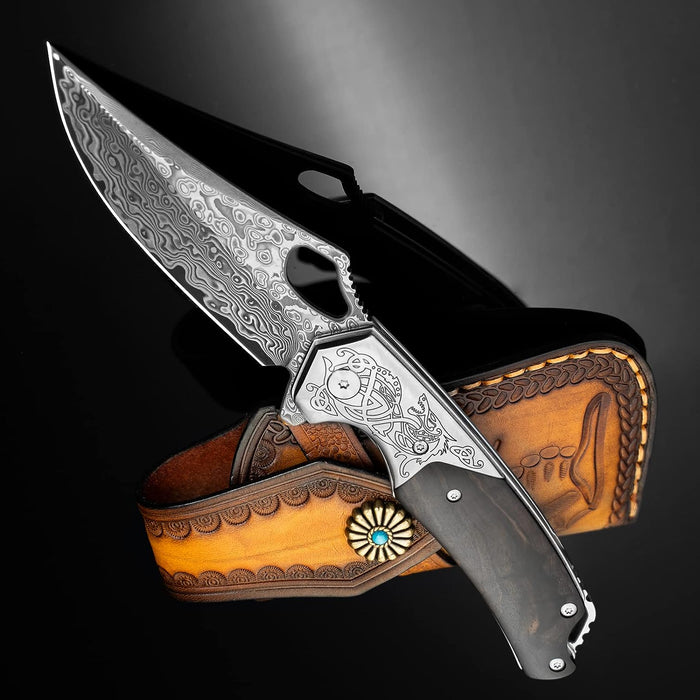 VG10 Damascus Pocket Knife Dark Sandalwood Handle NR32