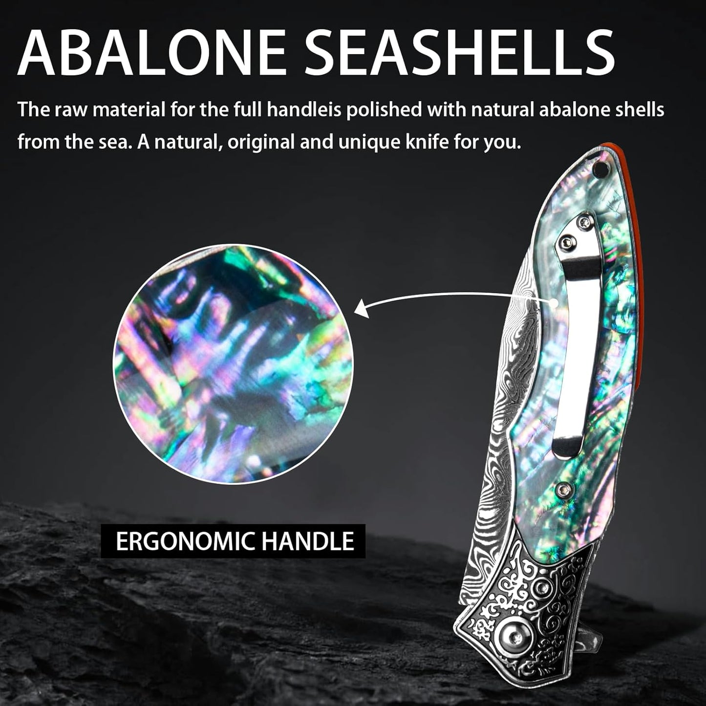 Abalone Damascus 8.27" Pocket Knife