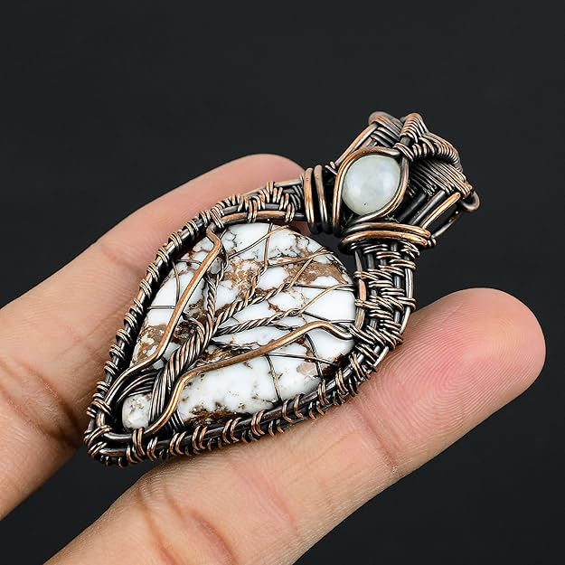 Wire Wrapped Necklace With White Turquoise Pendant