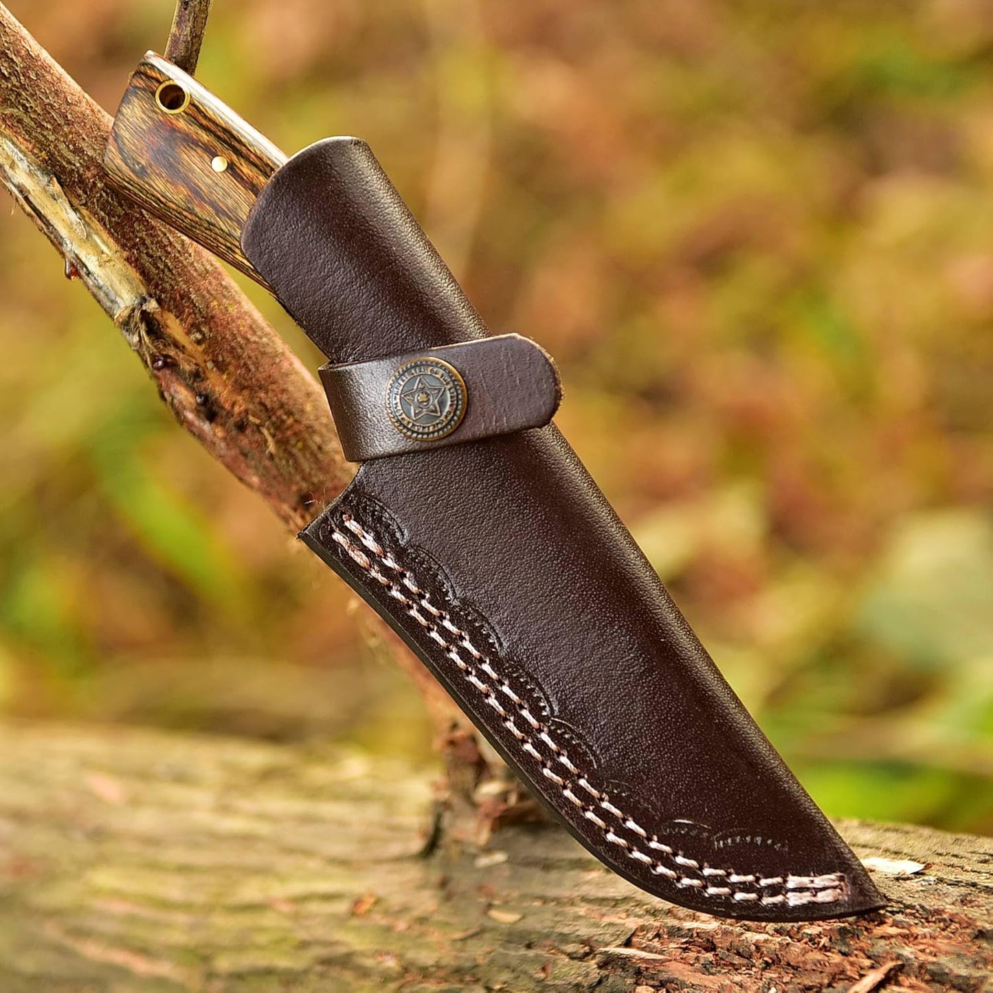 Pakka Wood Handle 7.5" Damascus Hunting Knife