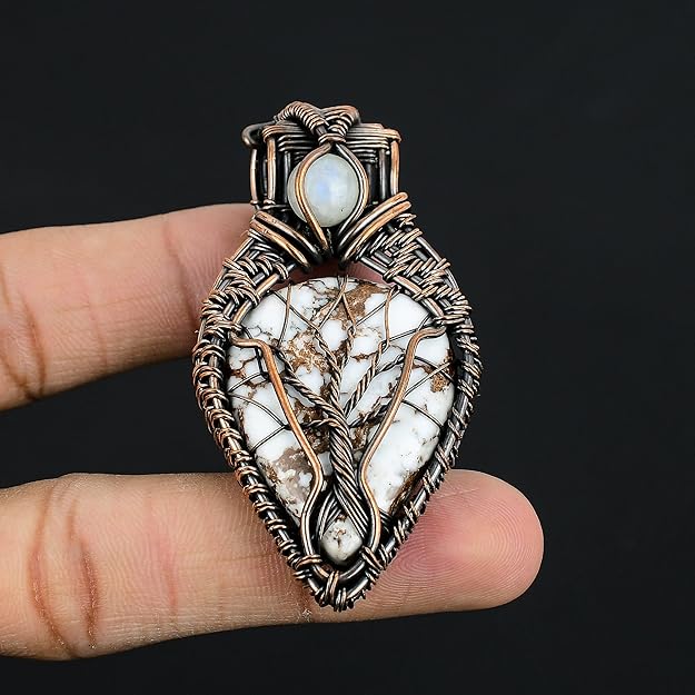 Wire Wrapped Necklace With White Turquoise Pendant