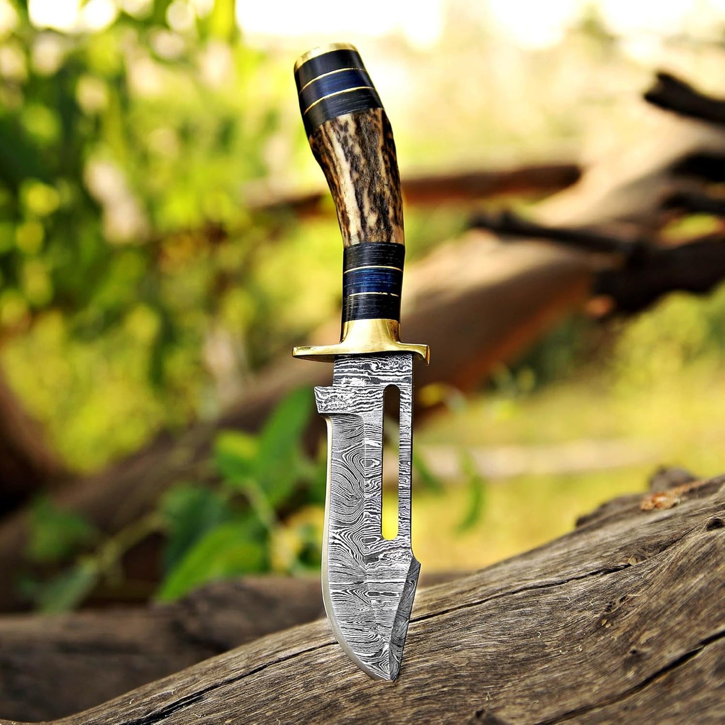 Small 4"Damascus Hunting Knife Antler Horn Handle