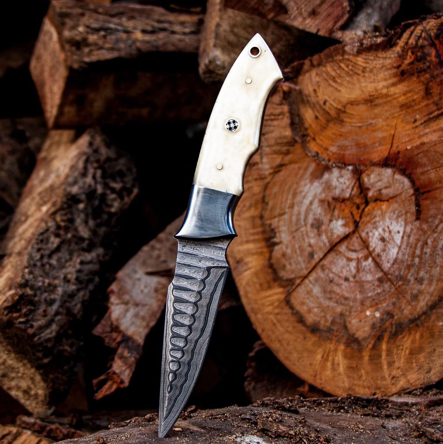 Bone Handle 8" Damascus Hunting Knife
