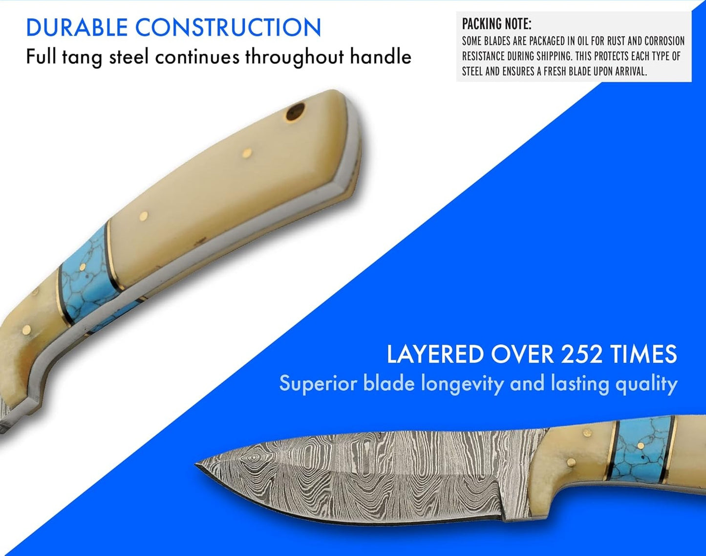 Bone With Turquoise Handle 8" Damascus Hunting Knife