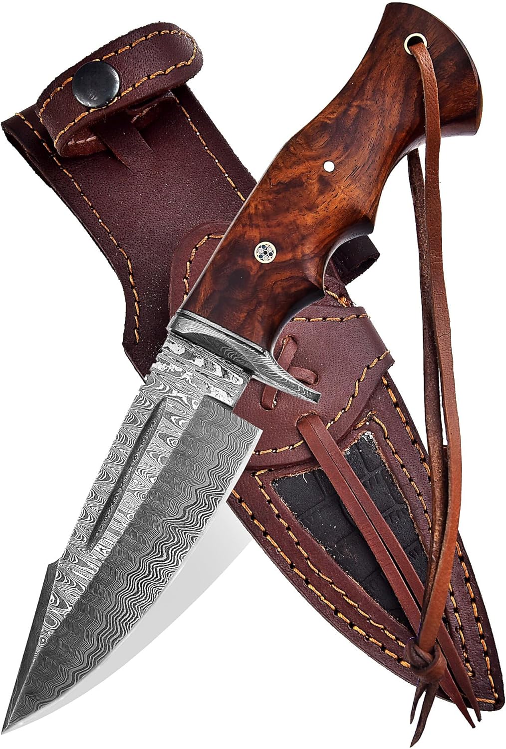 Rosewood Handle 10" Damascus Hunting Knife