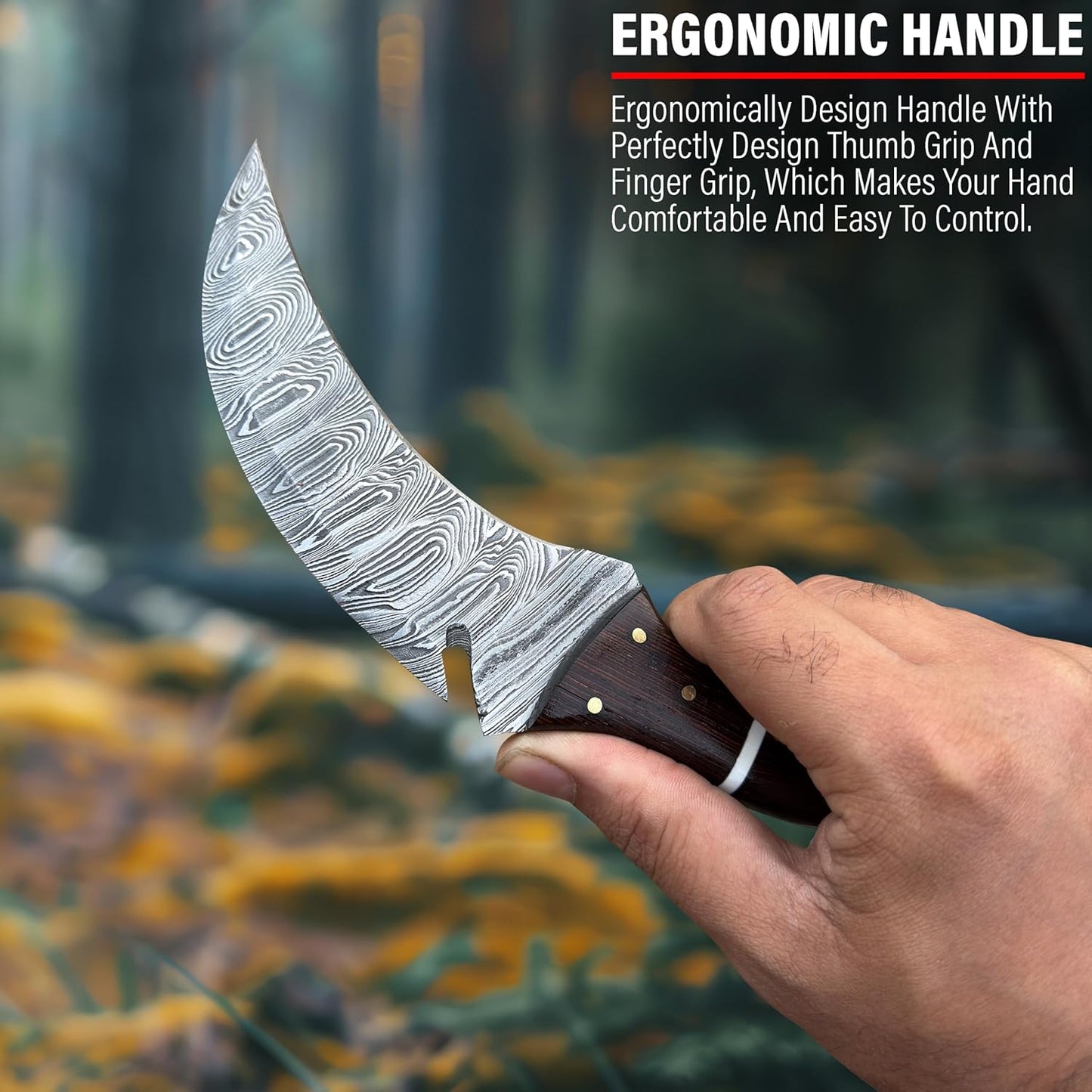 Wenge Wood Handle Damascus Karambit Hunting Knife