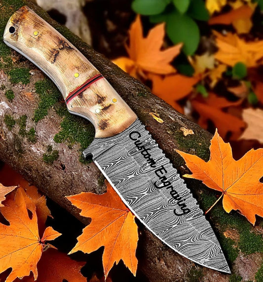 Ram Horn Handle 9.25" Damascus Hunting Knife