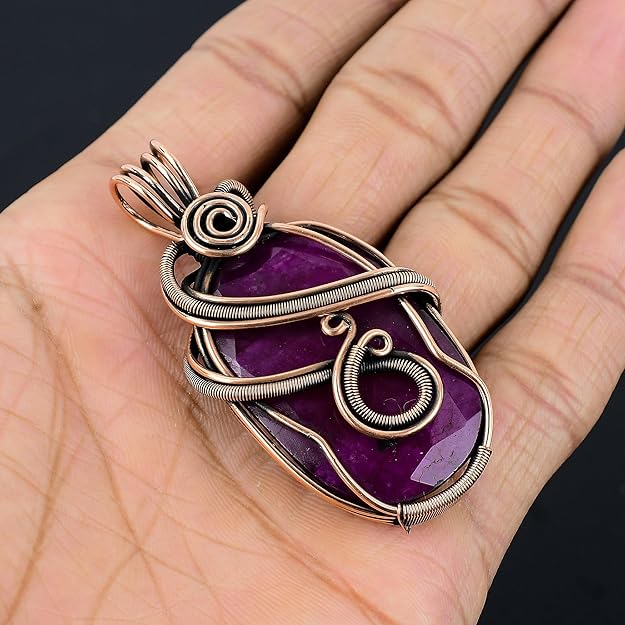 Wire Wrapped Necklace With Ruby Pendant