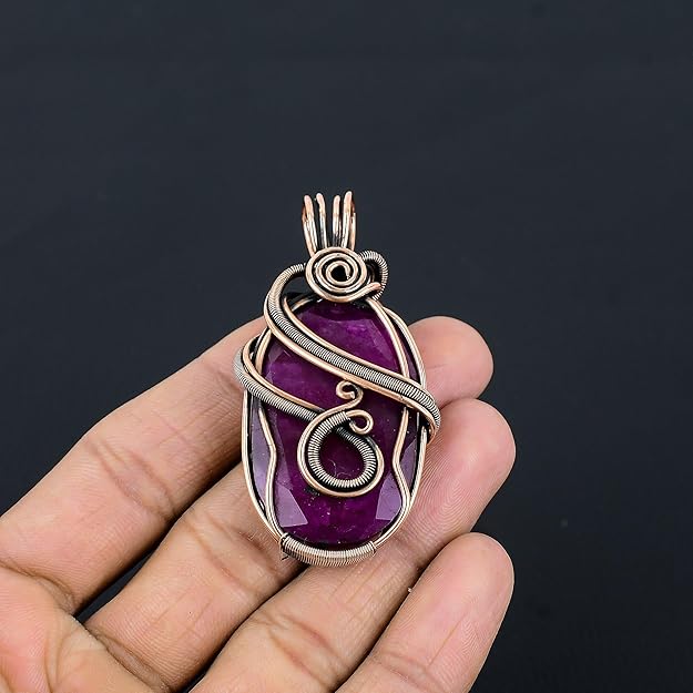 Wire Wrapped Necklace With Ruby Pendant