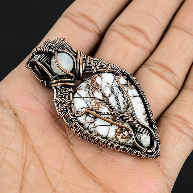 Wire Wrapped Necklace With White Turquoise Pendant