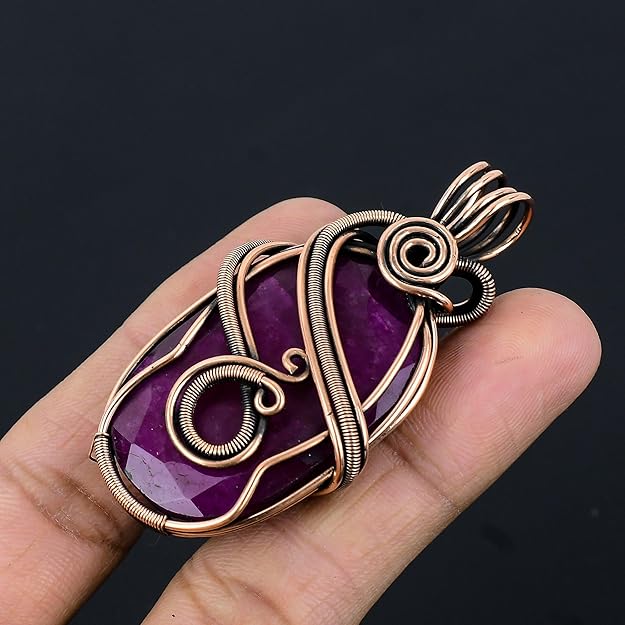 Wire Wrapped Necklace With Ruby Pendant