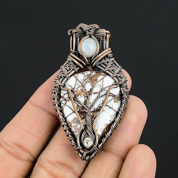 Wire Wrapped Necklace With White Turquoise Pendant