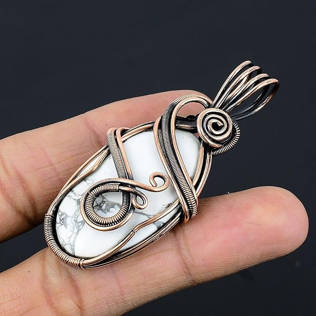 Wire Wrapped Necklace With Howlite Pendant