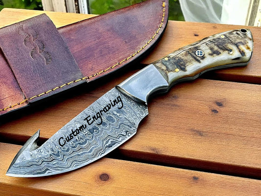 Ram Horn Handle 9.1" Damascus Hunting Knife