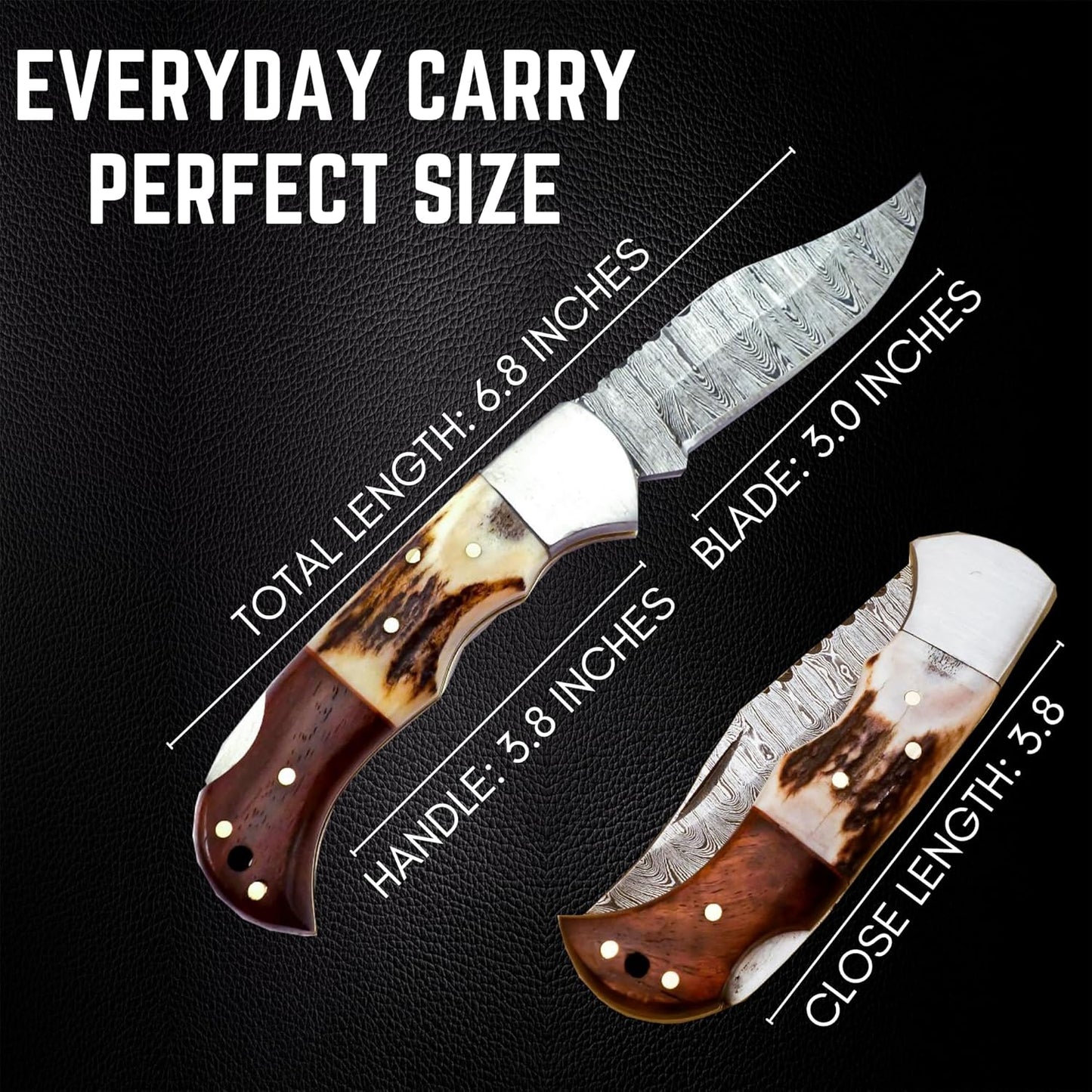 Deer Antler & Rosewood Handle 6.5" Damascus Pocket Knife