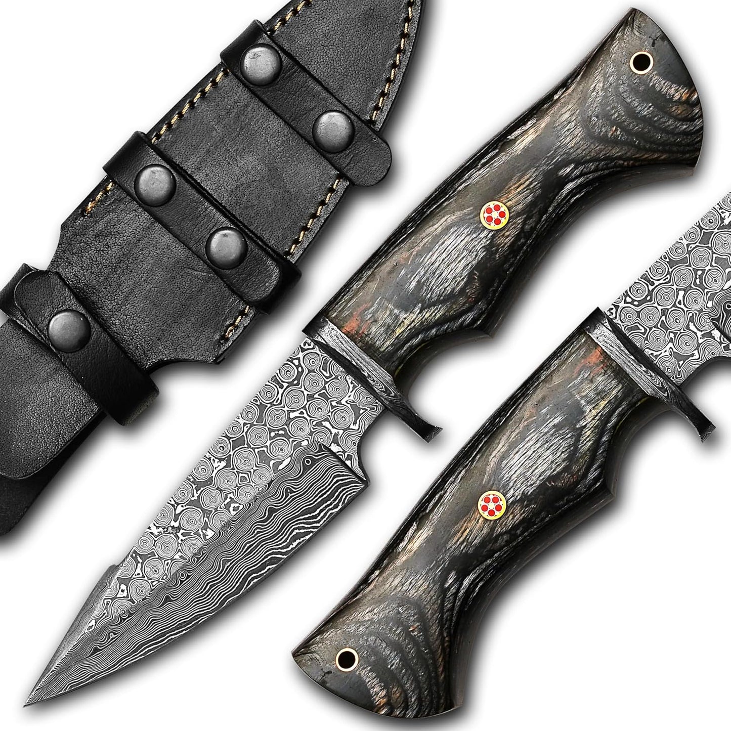 Pakka Wood Handle 10" Damascus Hunting Knife