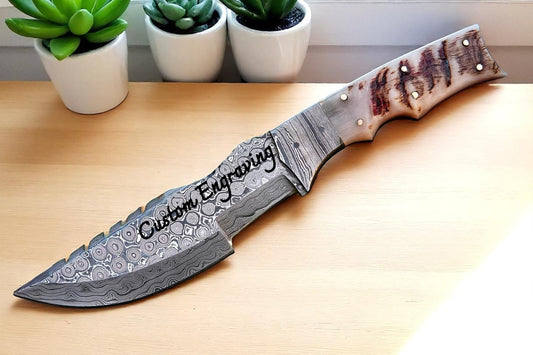 Ram Horn Handle 10" Damascus Hunting Knife