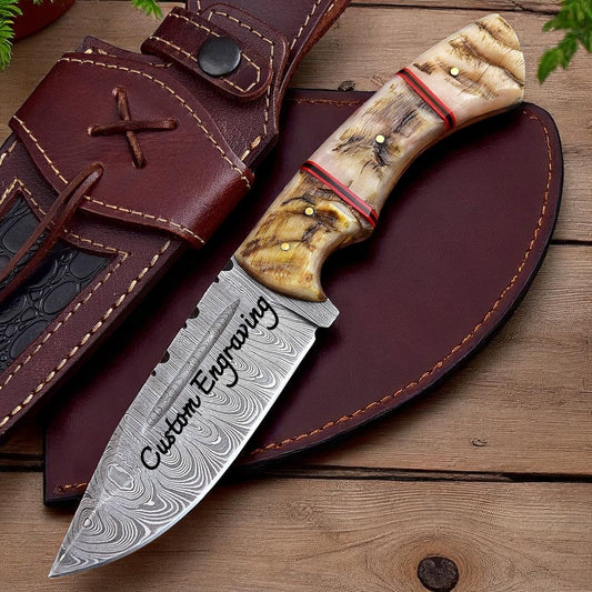 Ram Horn Handle 9.5" Damascus Hunting Knife