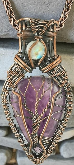 Wire Wrapped Necklace With Amethyst Pendant