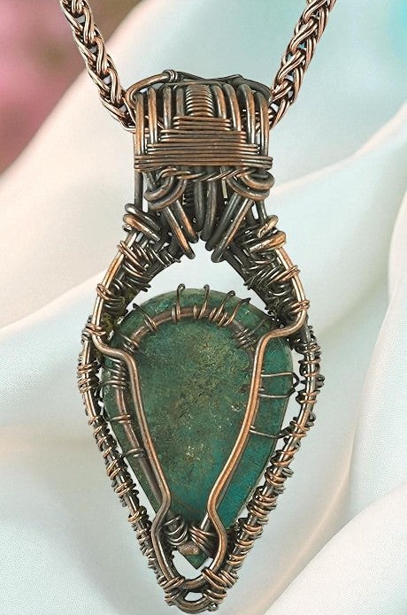 Wire Wrapped Necklace With Blue Turquoise Pendant