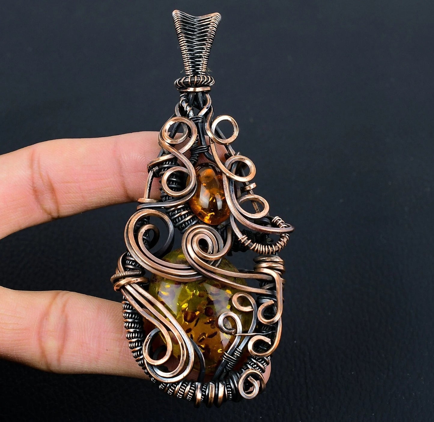 Wire Wrapped Necklace With Baltic Amber Pendant