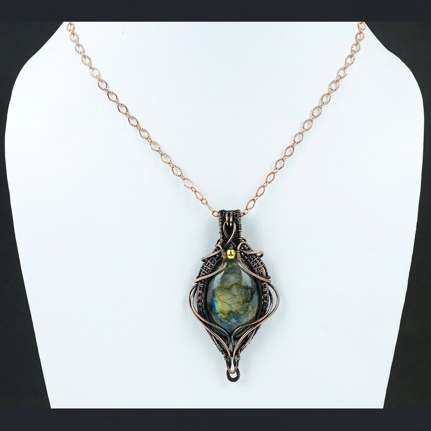 Wire Wrapped Labradorite Pendant 20" Necklace