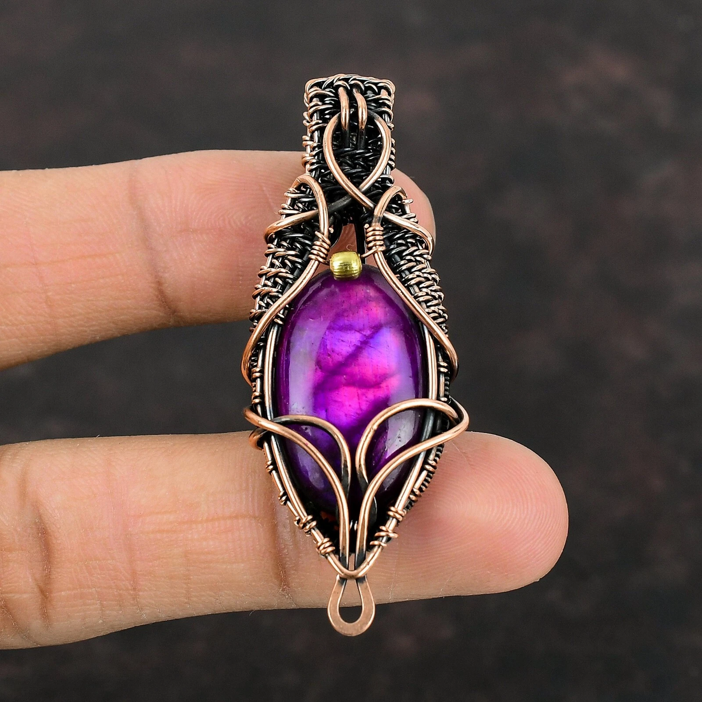 Wire Wrapped Pink Labradorite Pendant 20" Necklace