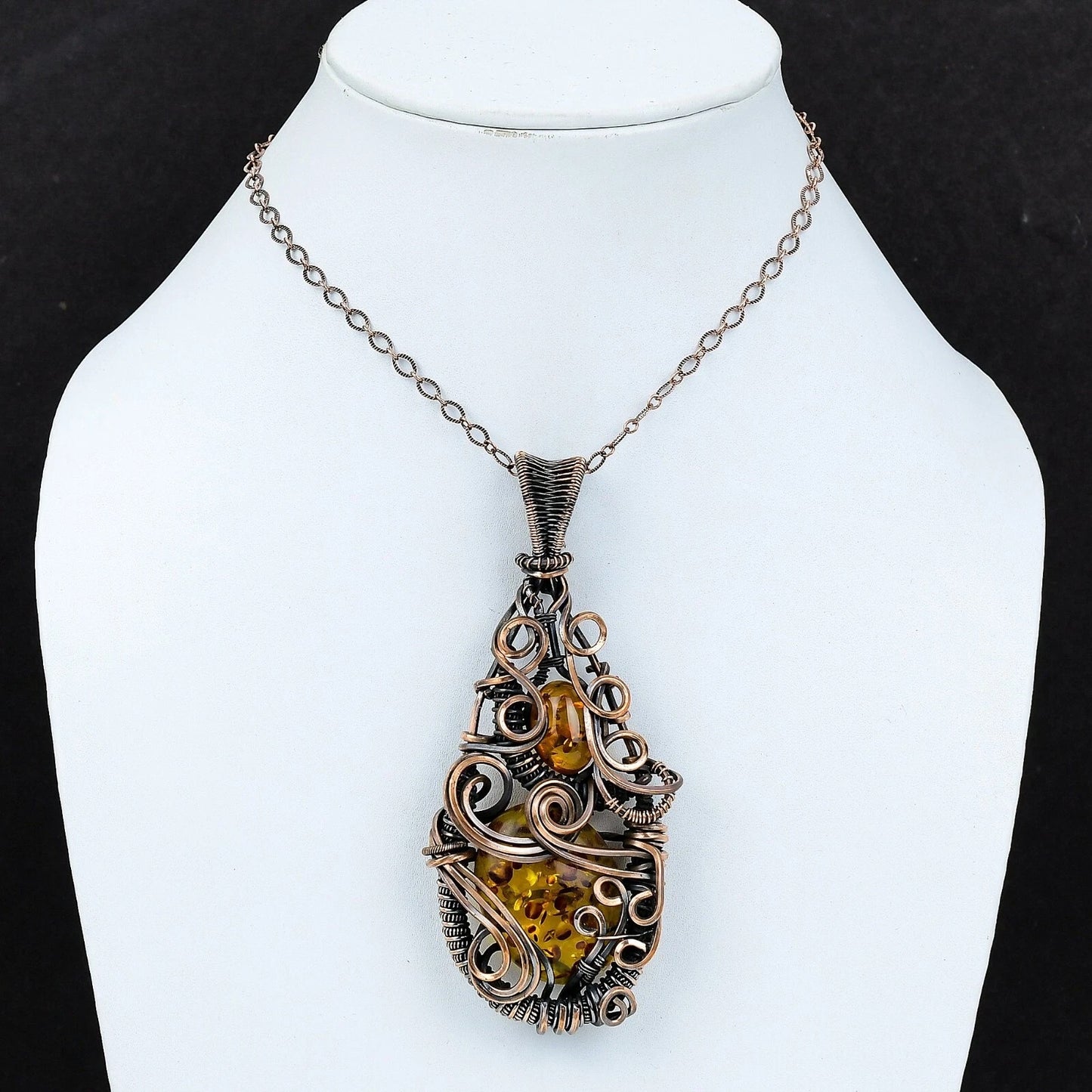 Wire Wrapped Necklace With Baltic Amber Pendant