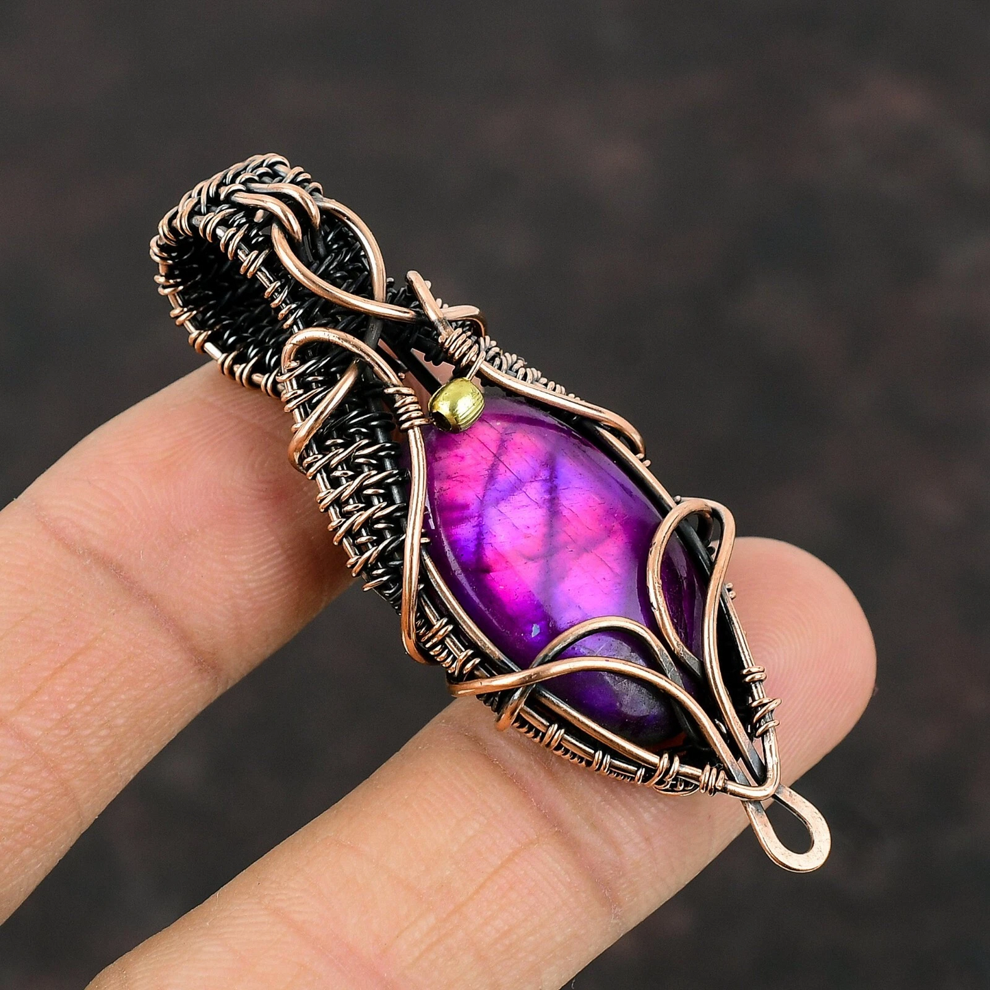 Wire Wrapped Pink Labradorite Pendant 20" Necklace