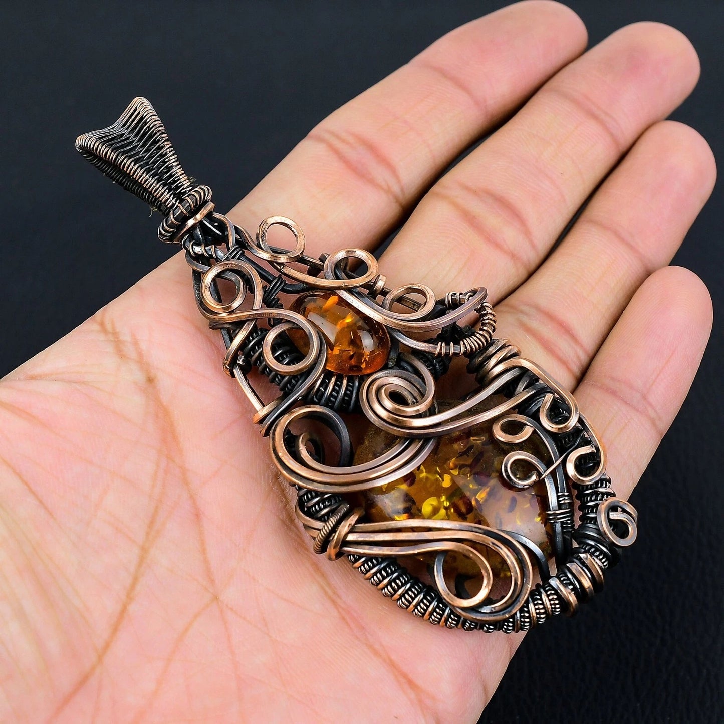 Wire Wrapped Necklace With Baltic Amber Pendant