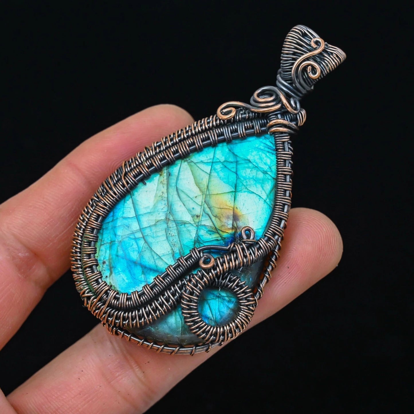 Wire Wrapped Labradorite Drop Pendant 20" Necklace
