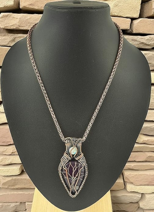 Wire Wrapped Necklace With Amethyst Pendant