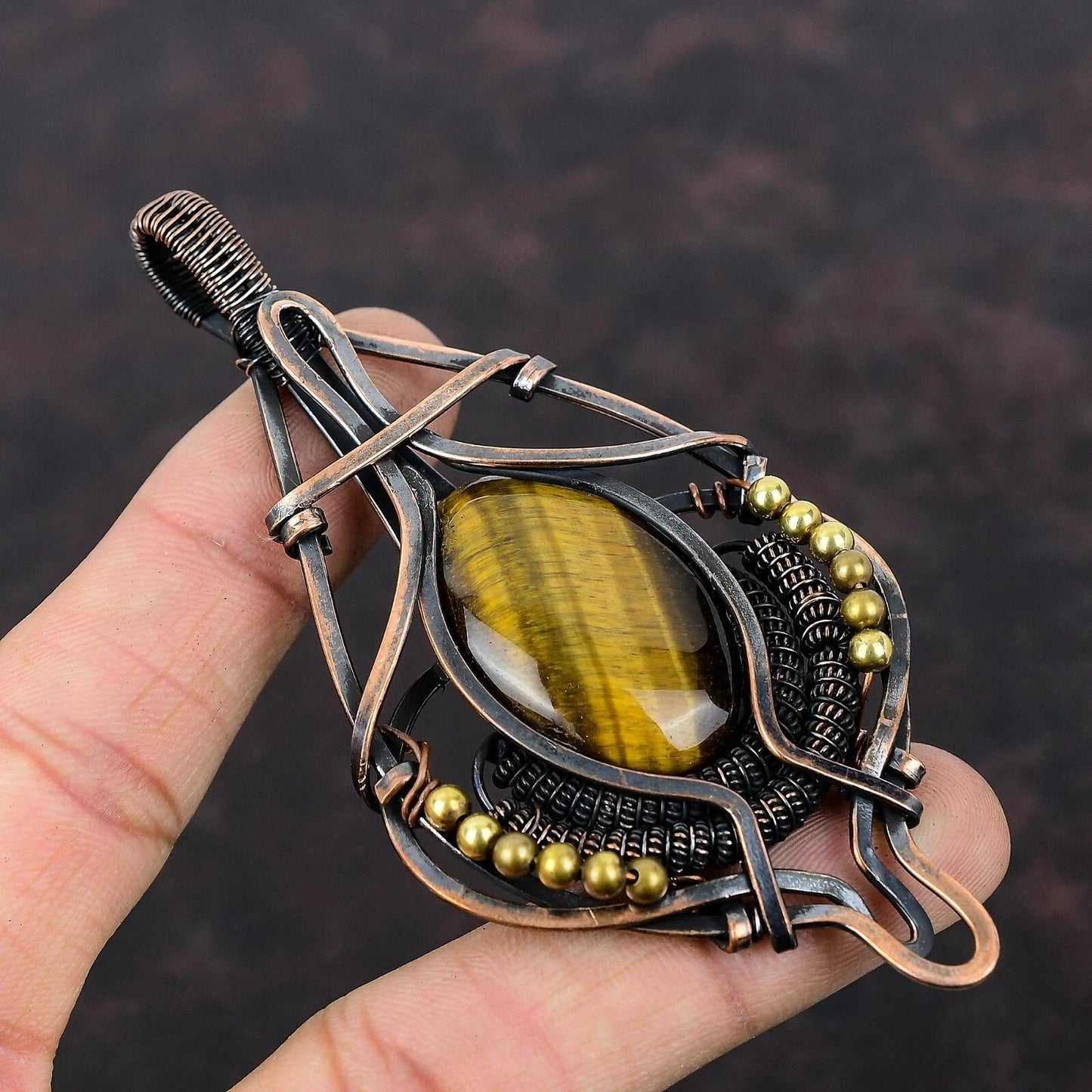 Wire Wrapped Necklace With Tiger Eye Pendant