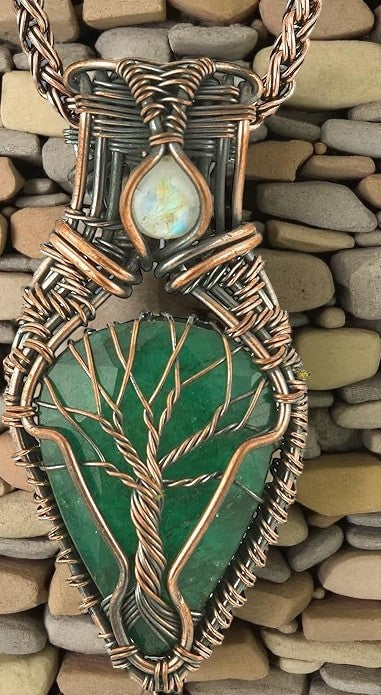 Wire Wrapped Necklace With Green Emerald Pendant