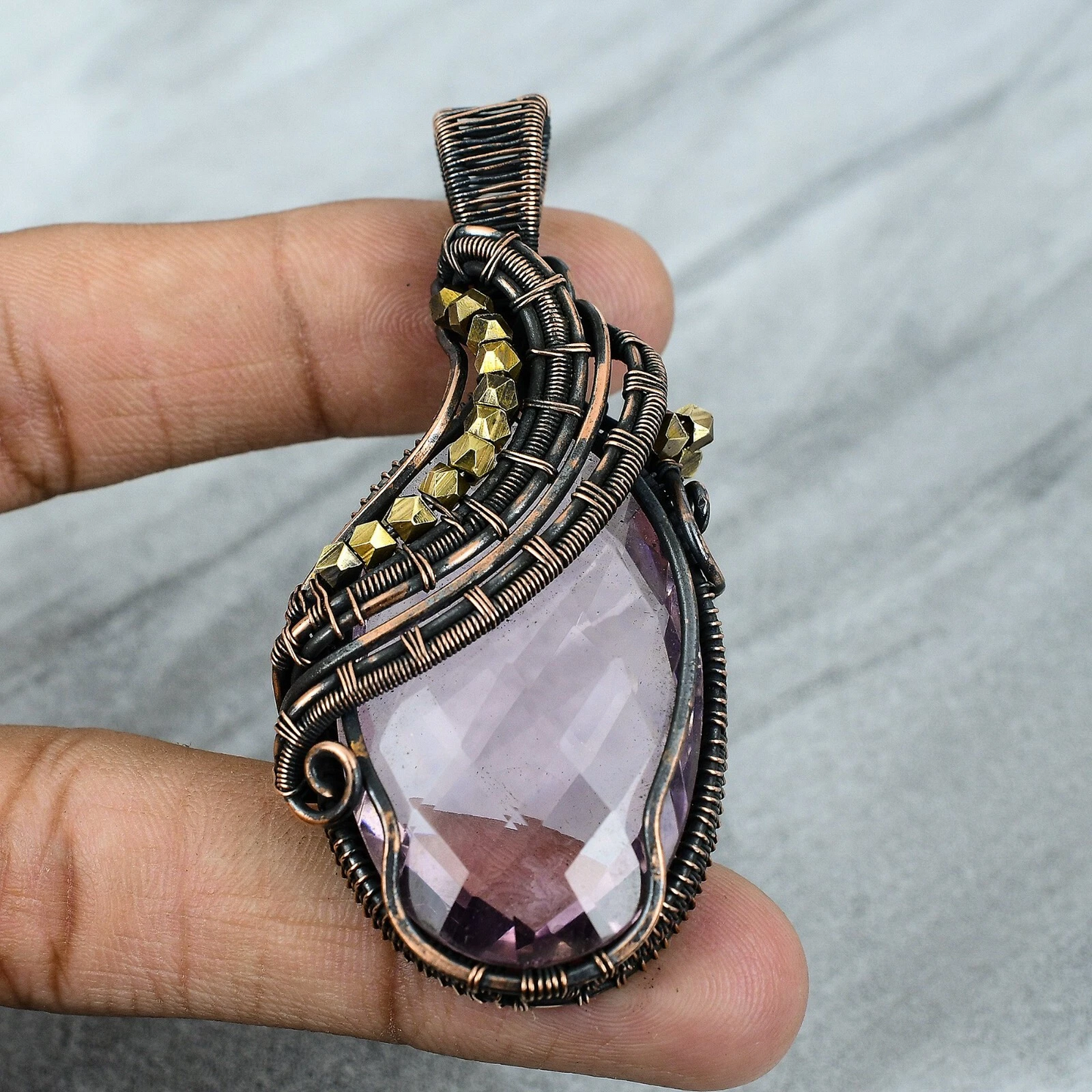 Wire Wrapped Necklace With Pink Kunzite Pendant