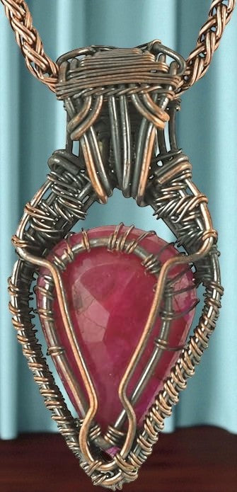 Wire Wrapped Necklace With Red Ruby Pendant